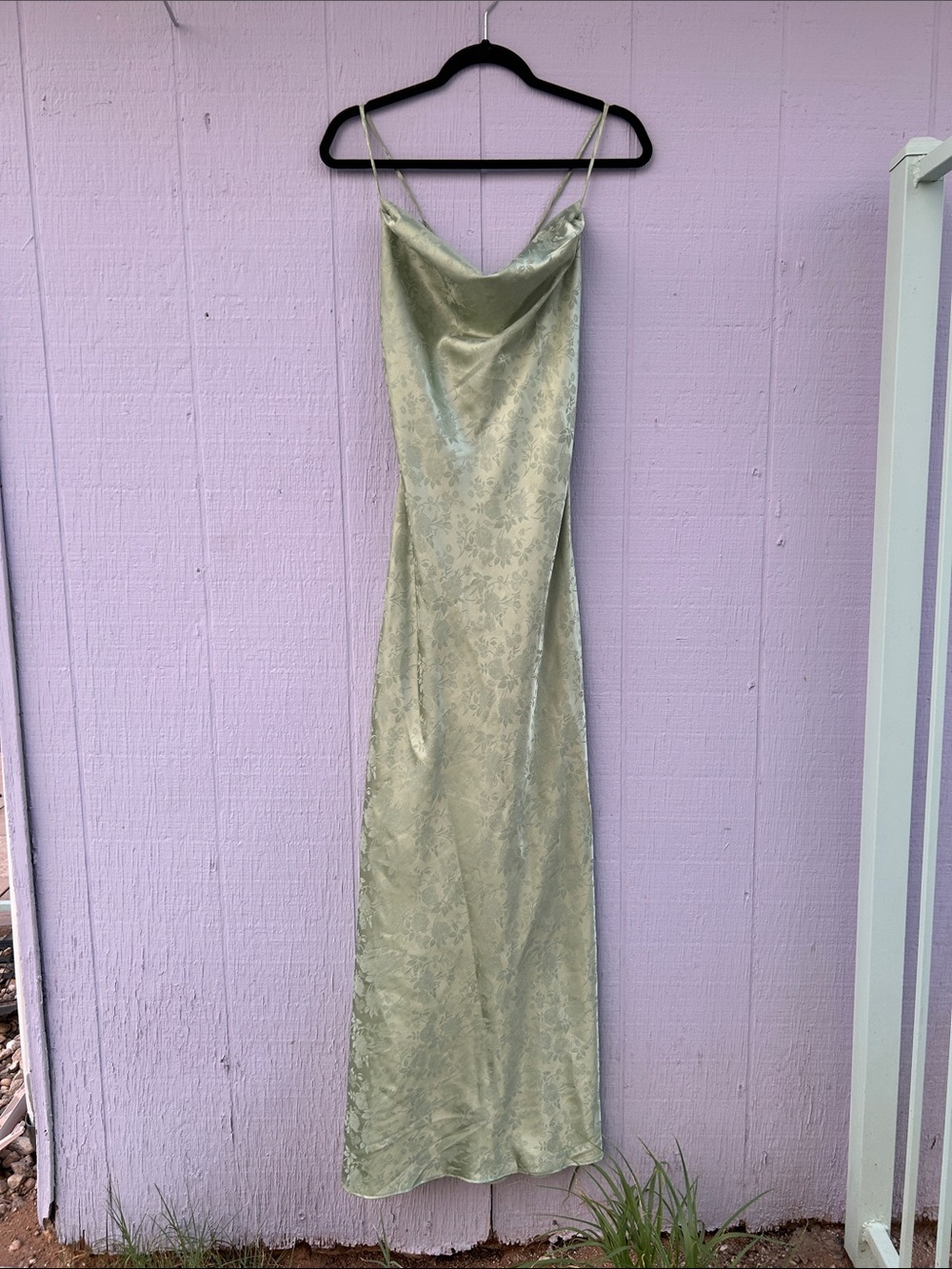 B. Darlin Satin Floral Light Green Formal Slip Dress